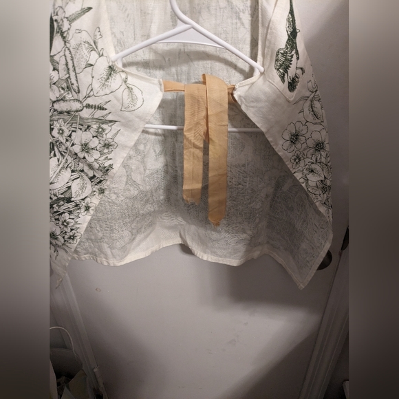 Vintage Green And White Linen Apron Animal And Greenery - Picture 9 of 10